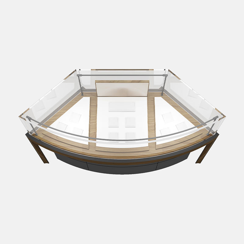 Изогнутая стеклянная витрина для ювелирных изделий